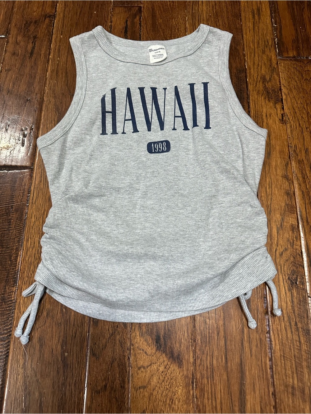 No Boundaries HAWAII Graphic Ribbed Tank Top in Light Gray with Navy Print